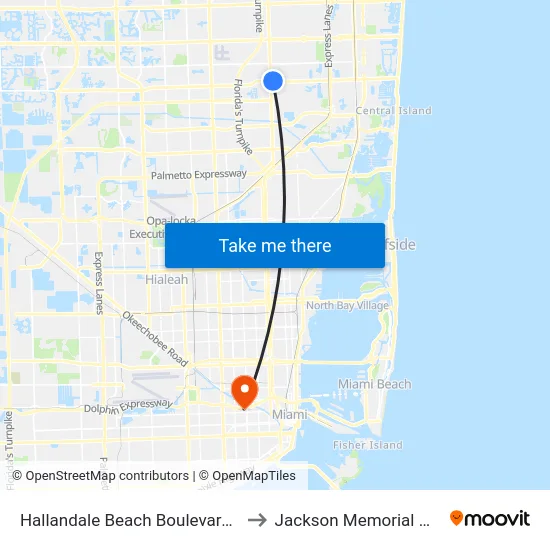 Hallandale Beach Boulevard/US 441 to Jackson Memorial Hospital map