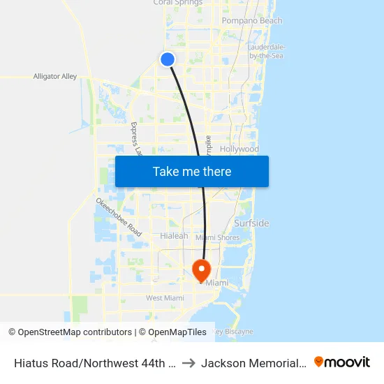 Hiatus Road/Northwest 44th Street South to Jackson Memorial Hospital map