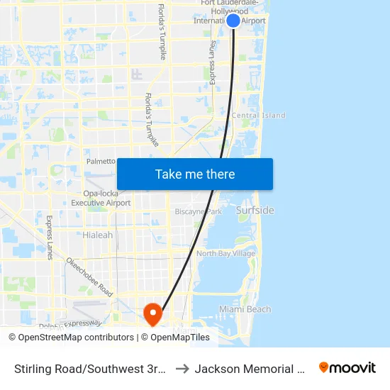 Stirling Road/Southwest 3rd Avenue to Jackson Memorial Hospital map