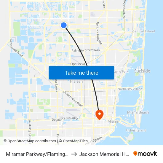 Miramar Parkway/Flamingo Road to Jackson Memorial Hospital map