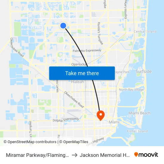 Miramar Parkway/Flamingo Road to Jackson Memorial Hospital map