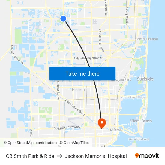 CB Smith Park & Ride to Jackson Memorial Hospital map