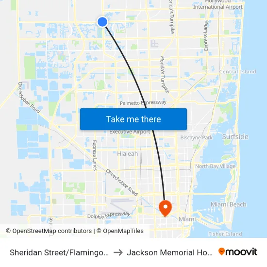 Sheridan Street/Flamingo Road to Jackson Memorial Hospital map