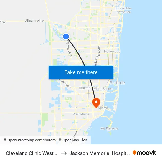 Cleveland Clinic Weston to Jackson Memorial Hospital map