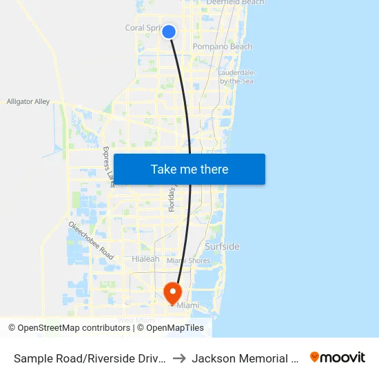 Sample Road/Riverside Drive - (IHOP) to Jackson Memorial Hospital map