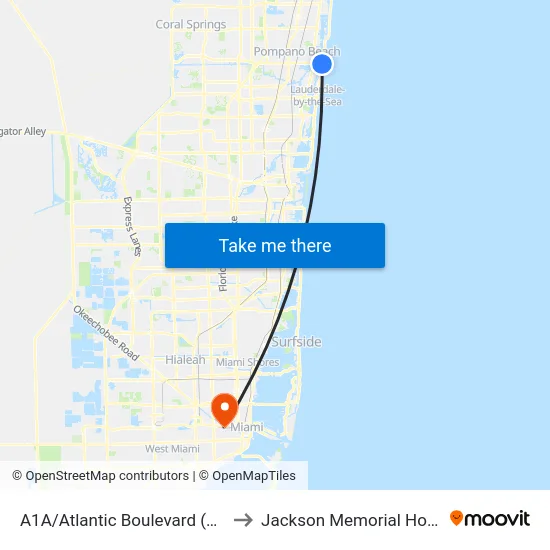 A1A/Atlantic Boulevard (South) to Jackson Memorial Hospital map