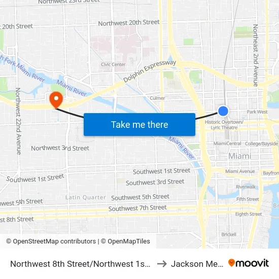 Northwest 8th Street/Northwest 1st Avenue - (Overtown Metrorail Station) to Jackson Memorial Hospital map