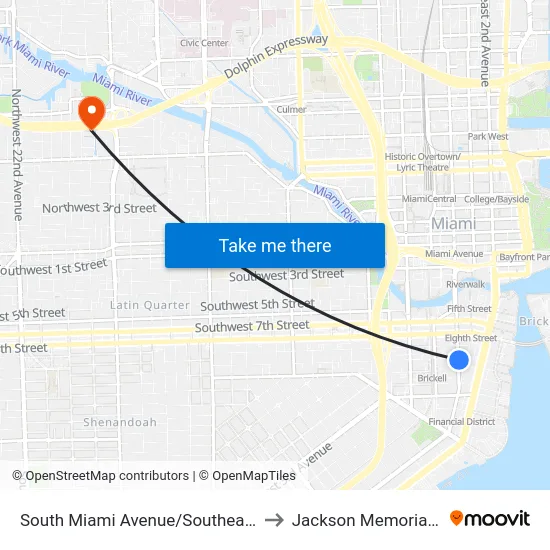 South Miami Avenue/Southeast 10th Street to Jackson Memorial Hospital map