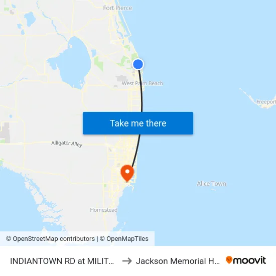 INDIANTOWN RD at MILITARY TRL to Jackson Memorial Hospital map