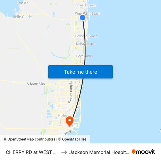 CHERRY RD at WEST DR to Jackson Memorial Hospital map