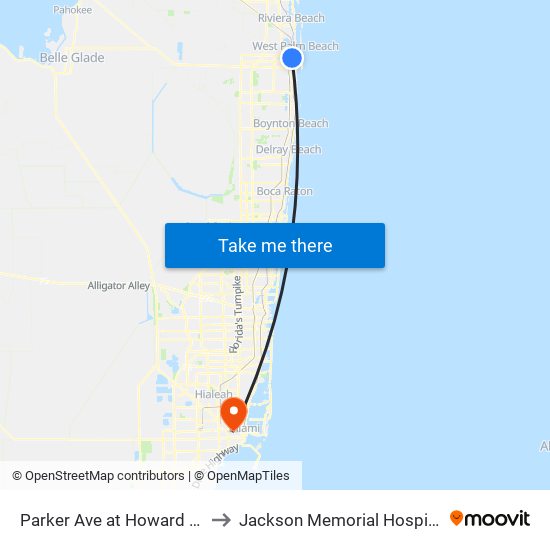 Parker Ave at Howard Pk to Jackson Memorial Hospital map