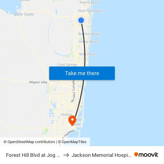 FOREST HILL BLVD at JOG RD to Jackson Memorial Hospital map