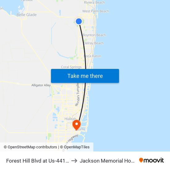 FOREST HILL BLVD at  US-441/SR-7 to Jackson Memorial Hospital map