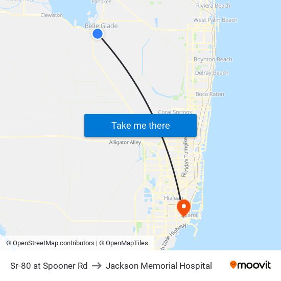Sr-80 at Spooner Rd to Jackson Memorial Hospital map