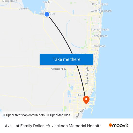 Ave L at Family Dollar to Jackson Memorial Hospital map