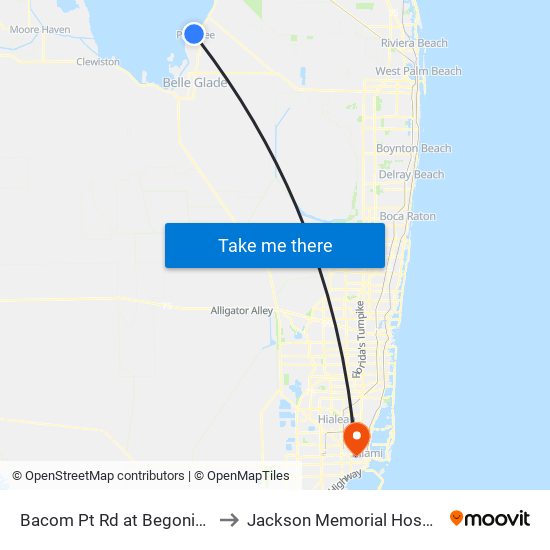 Bacom Pt Rd at Begonia Dr to Jackson Memorial Hospital map