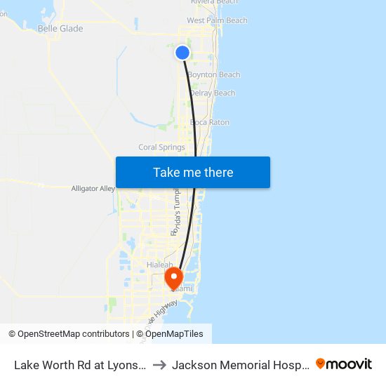 Lake Worth Rd at Lyons Rd to Jackson Memorial Hospital map