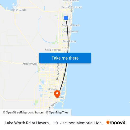 Lake Worth Rd at Haverhill Rd to Jackson Memorial Hospital map