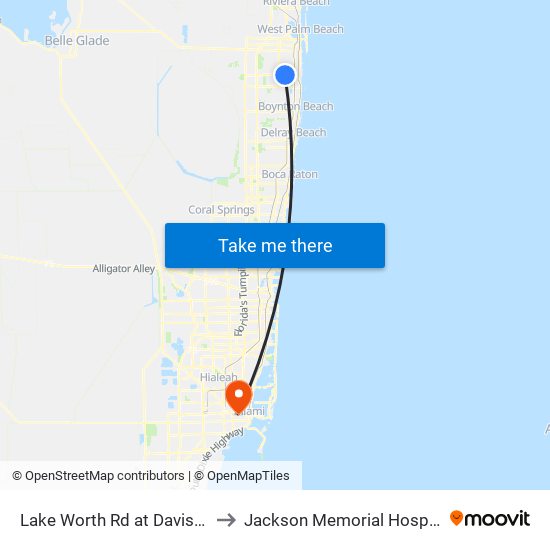 Lake Worth Rd at Davis Rd to Jackson Memorial Hospital map