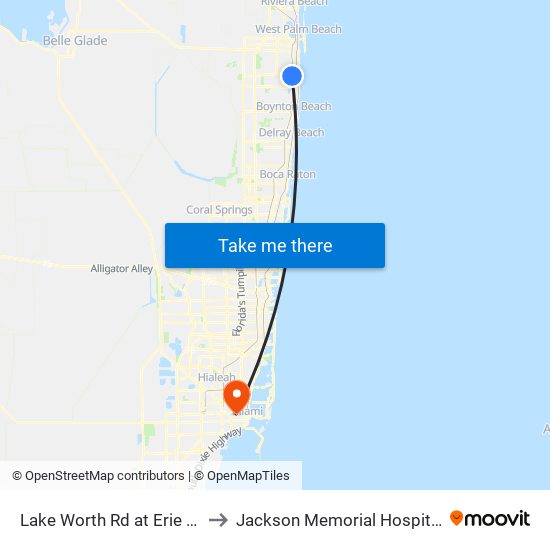 Lake Worth Rd at Erie St to Jackson Memorial Hospital map