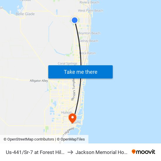 US-441/SR-7 at FOREST HILL BLVD to Jackson Memorial Hospital map