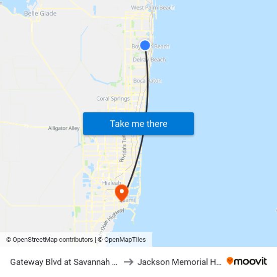 Gateway Blvd at  Savannah Lakes Dr to Jackson Memorial Hospital map