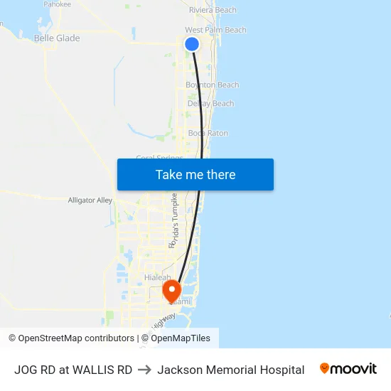 JOG RD at WALLIS RD to Jackson Memorial Hospital map