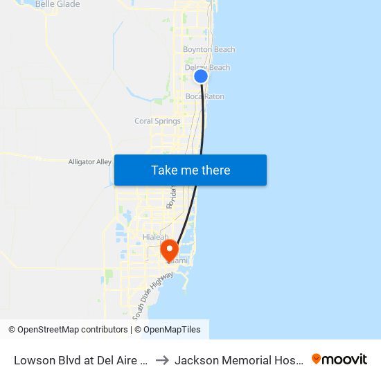 LOWSON BLVD at DEL AIRE BLVD to Jackson Memorial Hospital map