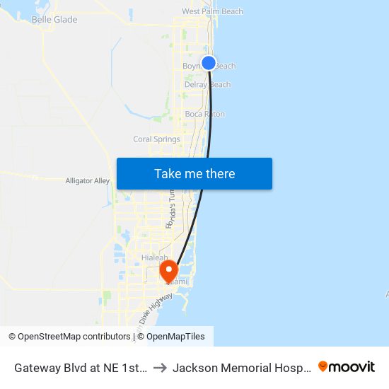 Gateway Blvd at NE 1st Ln to Jackson Memorial Hospital map