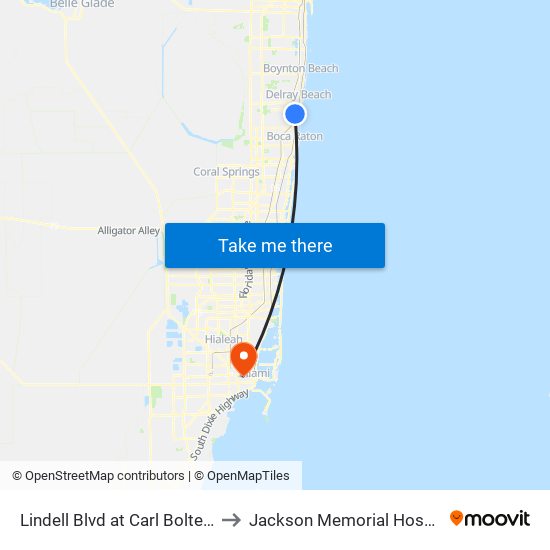 Lindell Blvd at Carl Bolter Dr to Jackson Memorial Hospital map