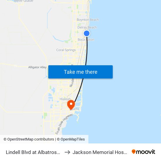 Lindell Blvd at Albatross Rd to Jackson Memorial Hospital map