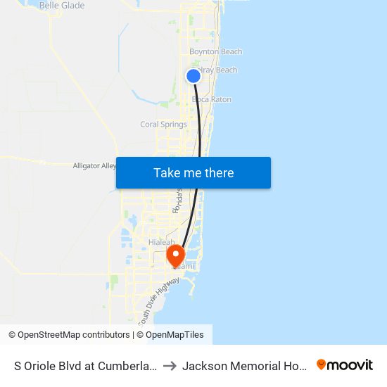 S Oriole Blvd at  Cumberland Dr to Jackson Memorial Hospital map