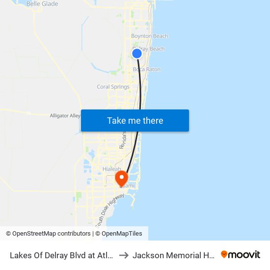 Lakes Of Delray Blvd at  Atlantic Av to Jackson Memorial Hospital map