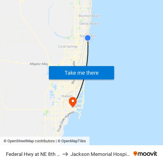 FEDERAL HWY at NE 8TH ST to Jackson Memorial Hospital map