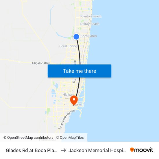 GLADES RD at BOCA PLAZA to Jackson Memorial Hospital map