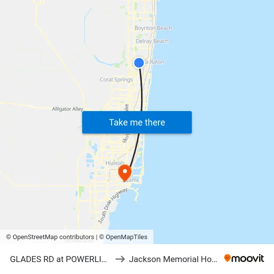 GLADES RD at POWERLINE RD to Jackson Memorial Hospital map