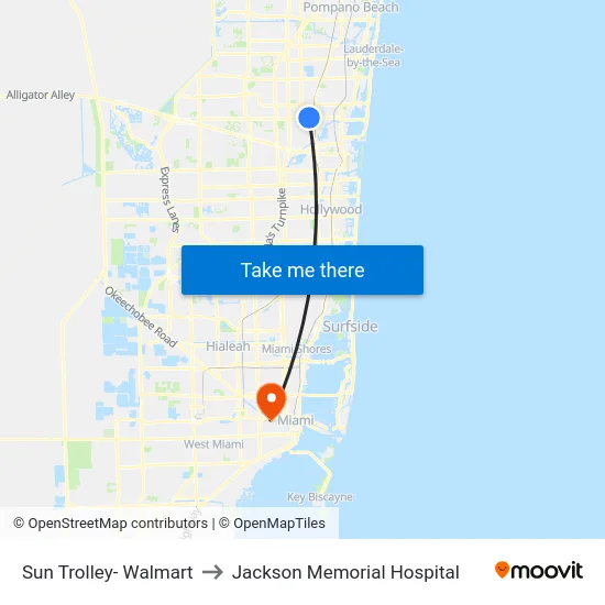 Sun Trolley- Walmart to Jackson Memorial Hospital map