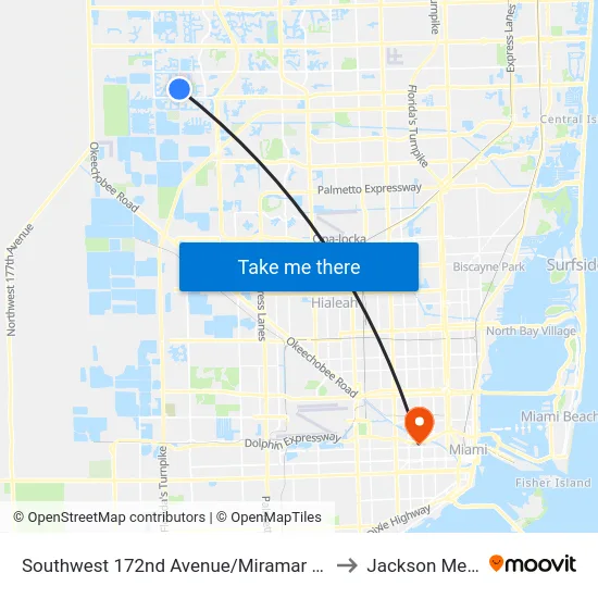 Southwest 172nd Avenue/Miramar Parkway -(Miramar Regional Park P&R) to Jackson Memorial Hospital map