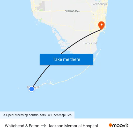 Whitehead & Eaton to Jackson Memorial Hospital map