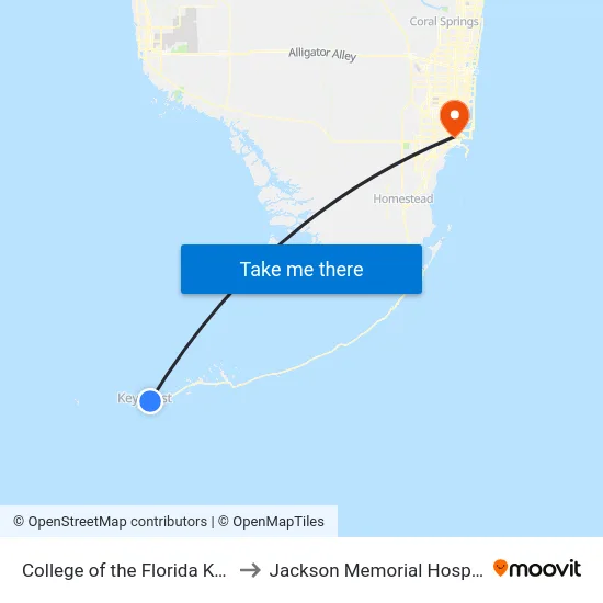 College of the Florida Keys to Jackson Memorial Hospital map