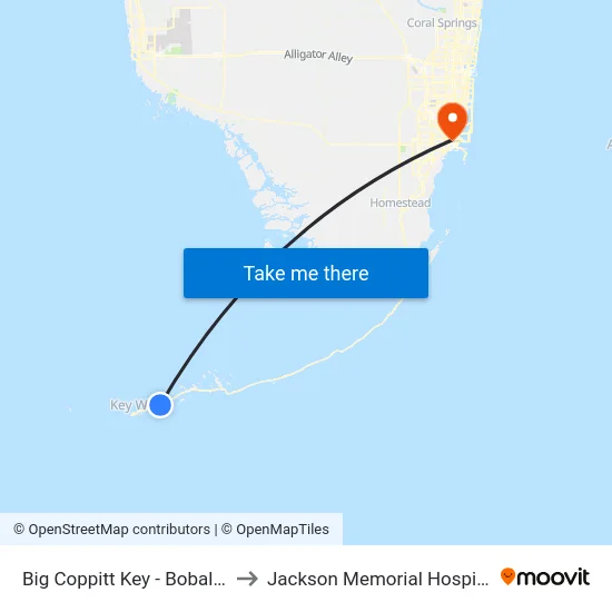 Big Coppitt Key - Bobalus to Jackson Memorial Hospital map