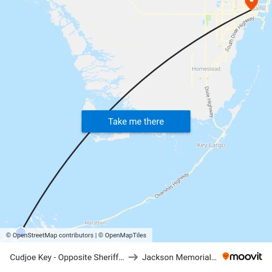 Cudjoe Key - Opposite Sheriff Sub Station to Jackson Memorial Hospital map