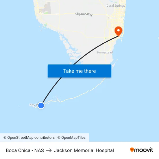 Boca Chica - NAS to Jackson Memorial Hospital map