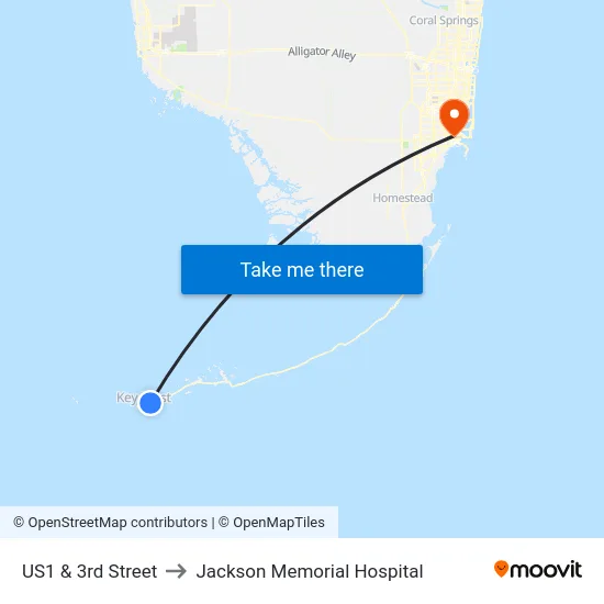 US1 & 3rd Street to Jackson Memorial Hospital map