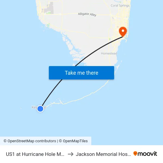 US1 at Hurricane Hole Marina to Jackson Memorial Hospital map