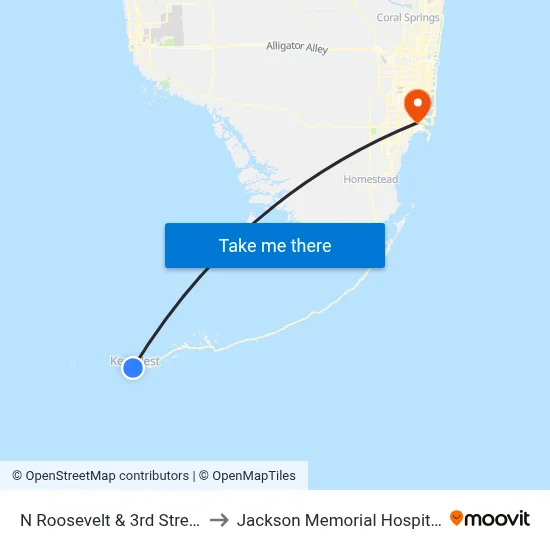 N Roosevelt & 3rd Street to Jackson Memorial Hospital map