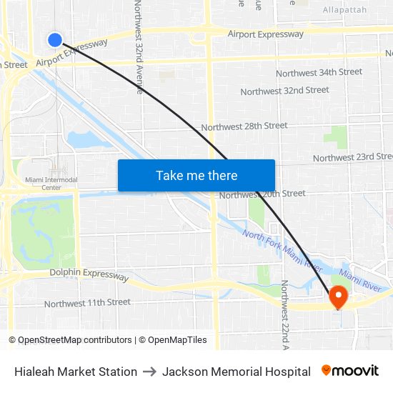 Hialeah Market Station to Jackson Memorial Hospital map