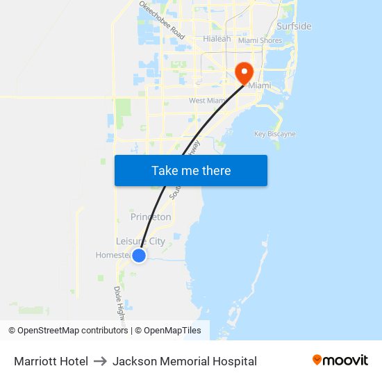 Marriott Hotel to Jackson Memorial Hospital map