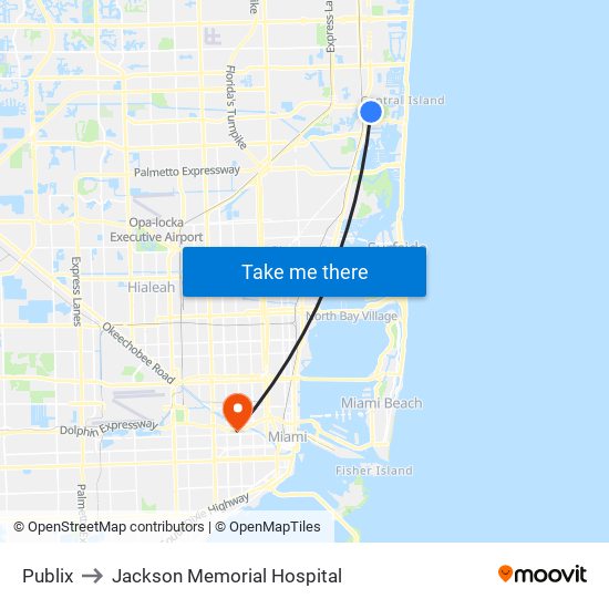 Publix to Jackson Memorial Hospital map