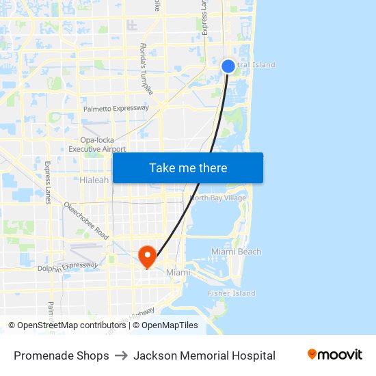 Promenade Shops to Jackson Memorial Hospital map